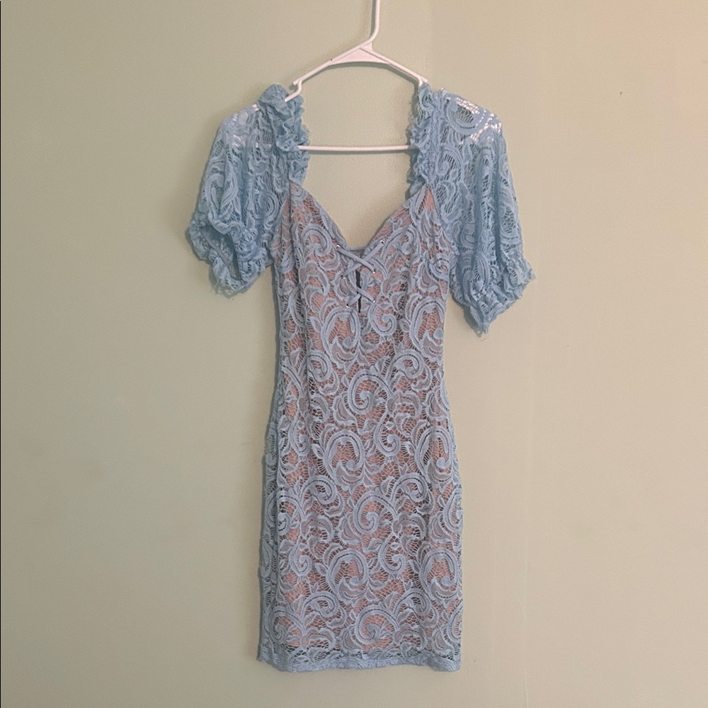 VENUS Light Blue Lace Mini Dress